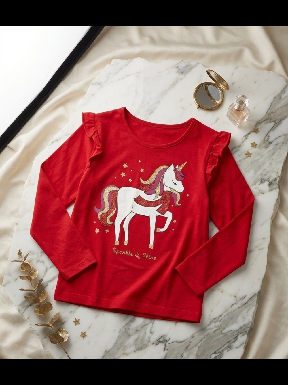 Garanimals Red Long Sleeve Unicorn Top with Glitter Stars - Picture 1 of 1